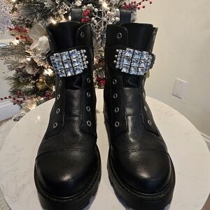 Karl Lagerfeld Black Combat Boots with Crystal Accents